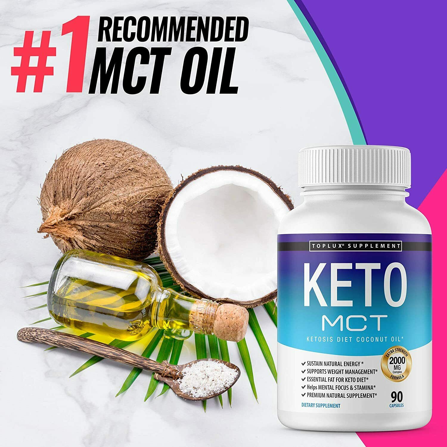 PURE MCT OIL Pills Diet 2000 MG (180 CAPSULES- Raise Ketones High Faster C8&C10)