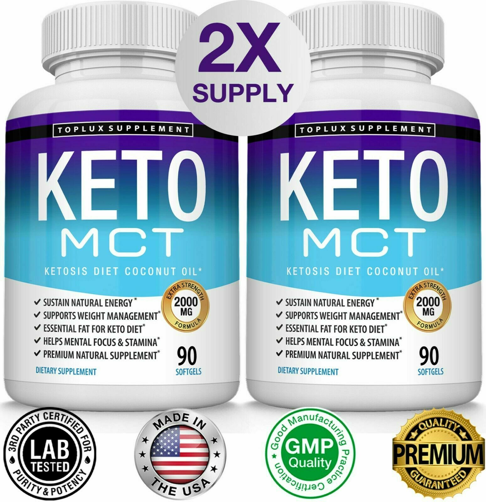 PURE MCT OIL Pills Diet 2000 MG (180 CAPSULES- Raise Ketones High Faster C8&C10)